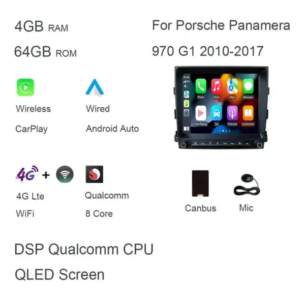 Carplay DSP Car DVD Player Android 12.0 8Core 8GB+128G Radio GPS Wifi Multimedia for Porsche Panamera 970 G1 2010-2017 2012 2015
