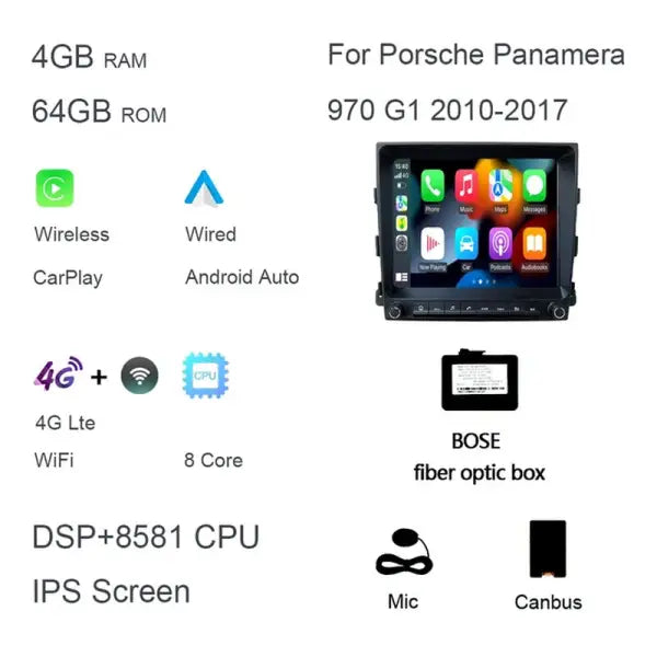 Carplay DSP Car DVD Player Android 12.0 8Core 8GB+128G Radio GPS Wifi Multimedia for Porsche Panamera 970 G1 2010-2017 2012 2015