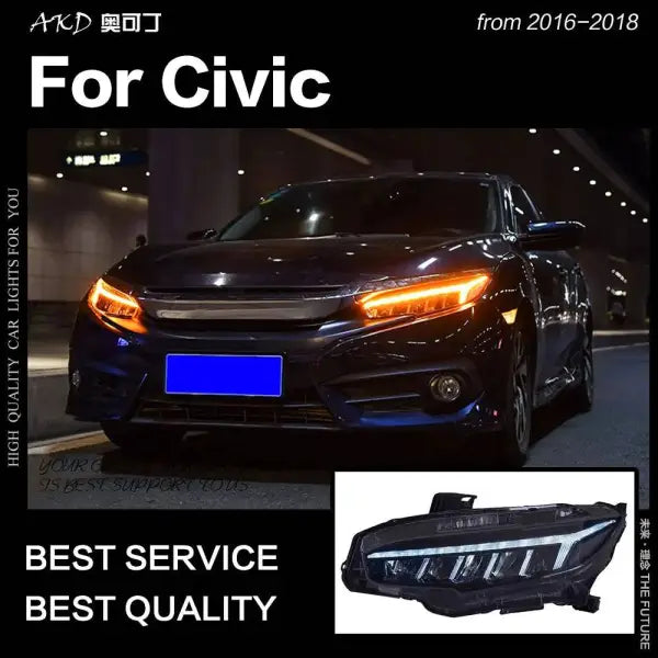 Civic Headlights 2016-2018 All LED Headlight DRL Dynamic