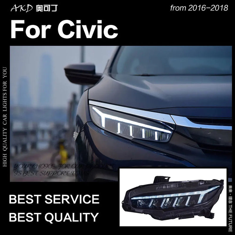 Civic Headlights 2016-2018 All LED Headlight DRL Dynamic Signal Hid Head Lamp Bi Xenon Beam