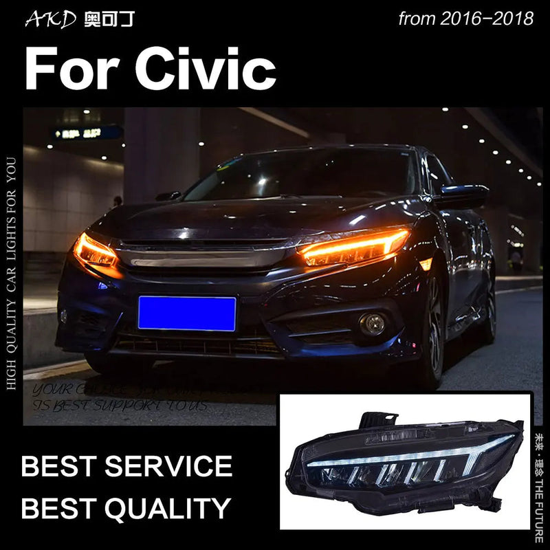 Civic Headlights 2016-2018 All LED Headlight DRL Dynamic Signal Hid Head Lamp Bi Xenon Beam