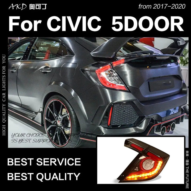 Civic X Tail Lights 2016-2019 New Civic Type R LED Tail Light Hatchback 5 Door Rear Lamp DRL Dynamic Signal