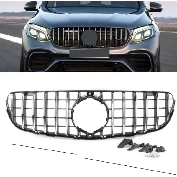 Car Craft Front Bumper Grill Compatible With Mercedes Glc W253 X256 2015-2019 Front Bumper Panamericana Grill W253 Grill Gtr Silver - CAR CRAFT INDIA