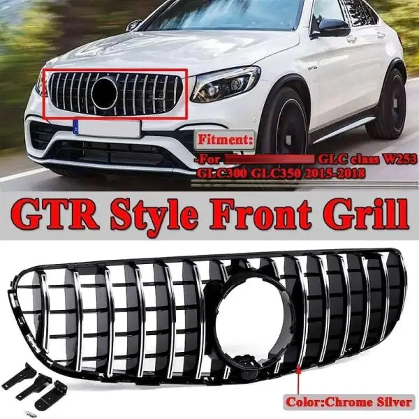 Car Craft Front Bumper Grill Compatible With Mercedes Glc W253 X256 2015-2019 Front Bumper Panamericana Grill W253 Grill Gtr Silver - CAR CRAFT INDIA