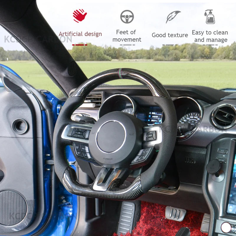 For For-D Mustang Ecoboost GT Shelby GT350 GT350R LED Carbon Fiber Steering Wheel