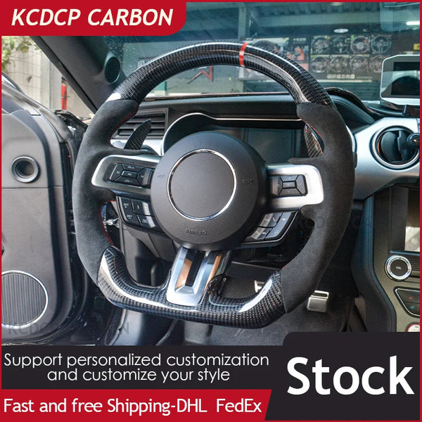 For For-D Mustang V6 Ecoboost GT Shelby GT350 GT350R Car Carbon Fiber Steering Wheel