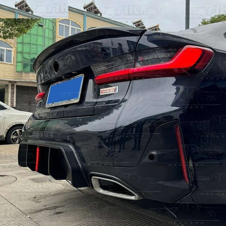 Car Craft Compatible With Bmw 3 Series G20 Lci 2023+ Rear Bumper After Lip Splitter Skirts Diffuser F1 Style Led Light Ar-bm-0259 Cf Carbon Fiber Look - CAR CRAFT INDIA