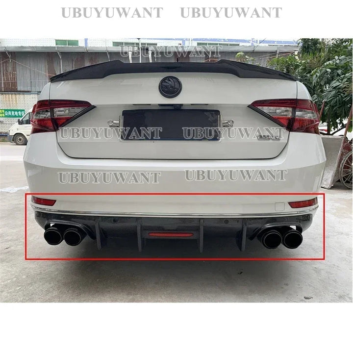 Carbon Fiber Rear Lip With LED Light FOR Skoda Superb 2015- 2023 Fins Shark Style Diffuser Bumper Guar After Lip