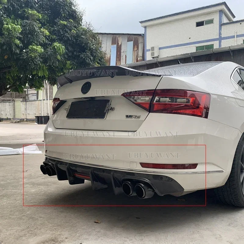 Carbon Fiber Rear Lip With LED Light FOR Skoda Superb 2015- 2023 Fins Shark Style Diffuser Bumper Guar After Lip