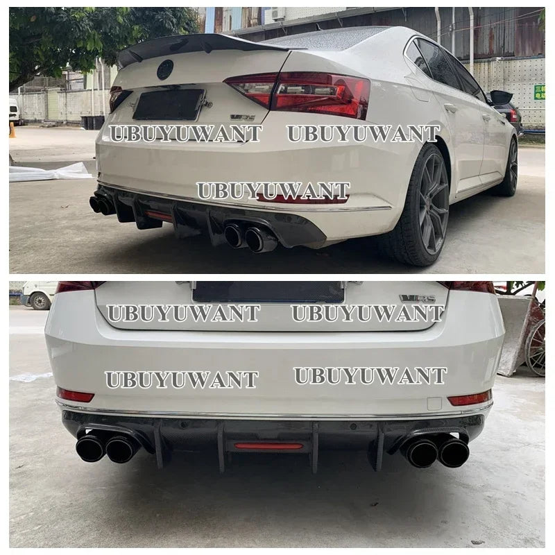 Carbon Fiber Rear Lip With LED Light FOR Skoda Superb 2015- 2023 Fins Shark Style Diffuser Bumper Guar After Lip