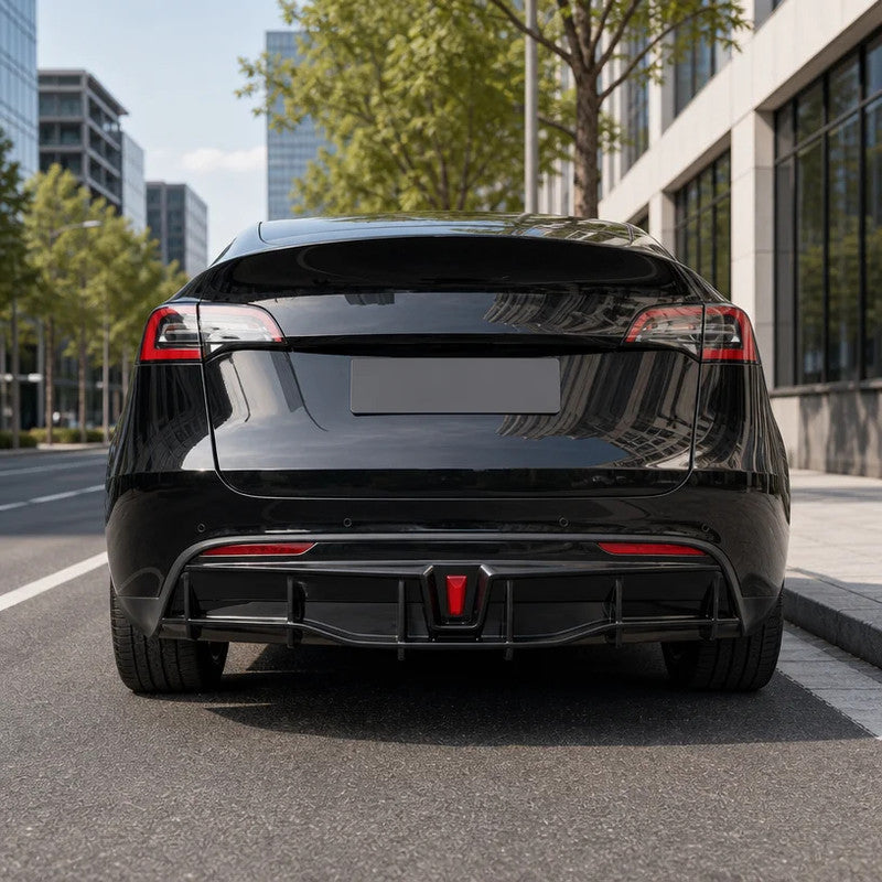 Car Craft Compatible With Tesla Modle Y 2017-2026 Rear After Bumper Lip Diffuser Skirt Trim F1 Led Light Style Glossy Black