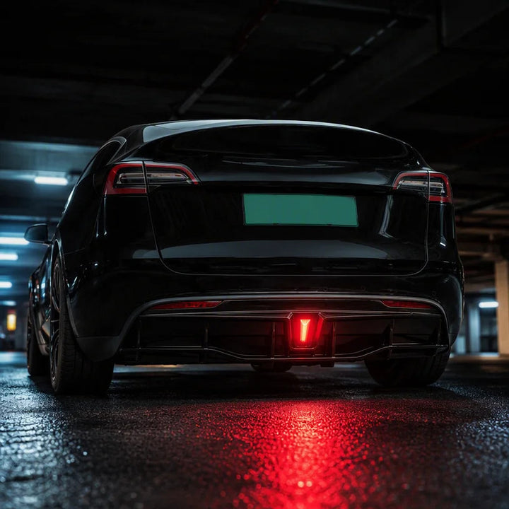 Car Craft Compatible With Tesla Modle Y 2017-2026 Rear After Bumper Lip Diffuser Skirt Trim F1 Led Light Style Glossy Black