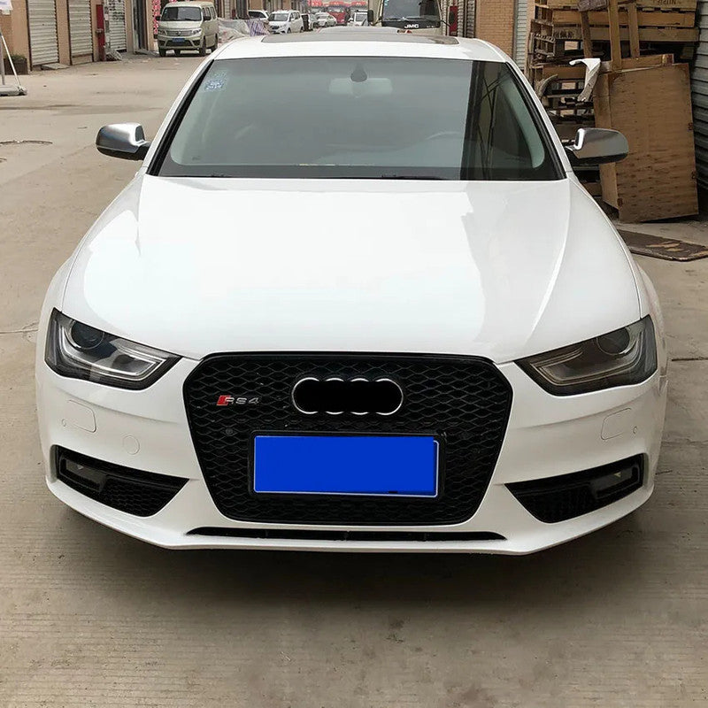 Car Craft Compatible With Audi A4 B8.5 2013-2016 Upgraded Front Bumper Show Grill Rs4 S4 Rs Sport Style Silver Frame Silver Mesh All Logo Silver License Plate Eu Version Nlg Qt A4-064 Gc