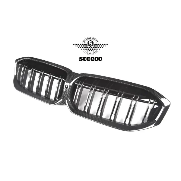 Dry Carbon Fiber Black Double Slats Front Bumper Kidney Grille Mesh Grill for BMW 3 Series G20 G28 LCI 2023+