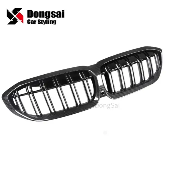 Dry Carbon Fiber Black Double Slats Front Bumper Kidney Grille Mesh Grill for BMW 3 Series G20 G28 LCI 2023+