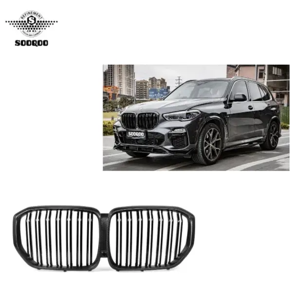 Dry Carbon Fiber Double Slat Carbon Black Front Grill Grille Mesh for BMW X5 G05 M50I 2020+