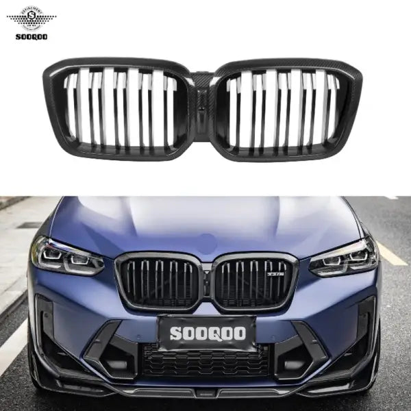 Dry Carbon Fiber Double Slat Gloss Black Center Mesh Grill Grille Front Bumper Kidney for BMW G01 G08 F97 X3 G02 X4 LCI 2022-IN