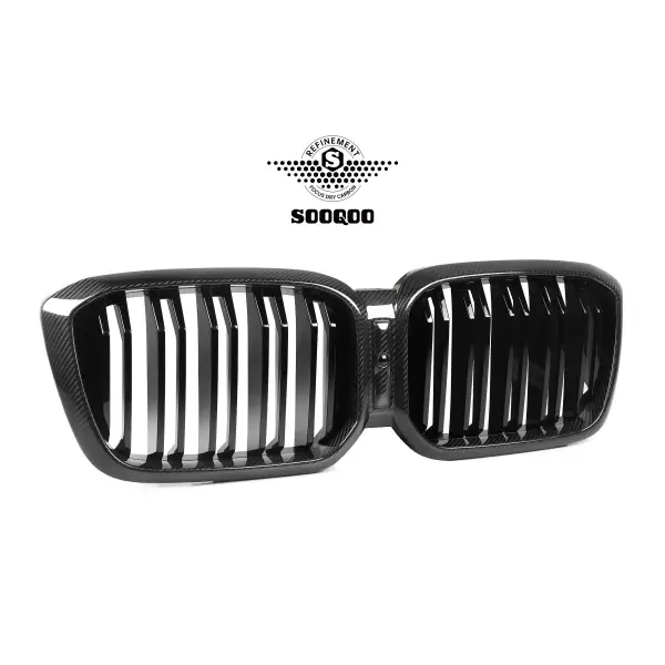 Dry Carbon Fiber Double Slat Gloss Black Center Mesh Grill Grille Front Bumper Kidney for BMW G01 G08 F97 X3 G02 X4 LCI 2022-IN