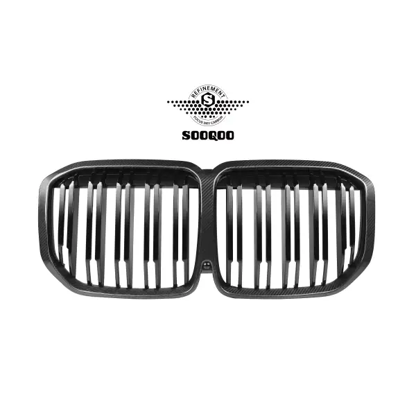 Dry Carbon Fiber Double Slat Gloss Carbon Car Grille Grill Mesh Front Bumper Kidney for BMW X7 G07 2020+