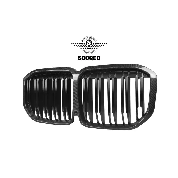 Dry Carbon Fiber Double Slat Gloss Carbon Car Grille Grill Mesh Front Bumper Kidney for BMW X7 G07 2020+