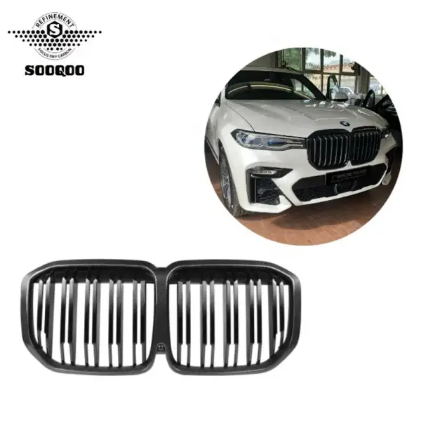 Dry Carbon Fiber Double Slat Gloss Carbon Car Grille Grill Mesh Front Bumper Kidney for BMW X7 G07 2020+