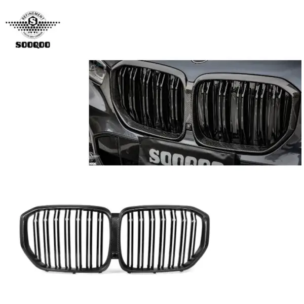 Dry Carbon Fiber Double Slat Gloss Carbon Front Bumper Kidney Grille Mesh Grill for BMW X5 G05 2020+