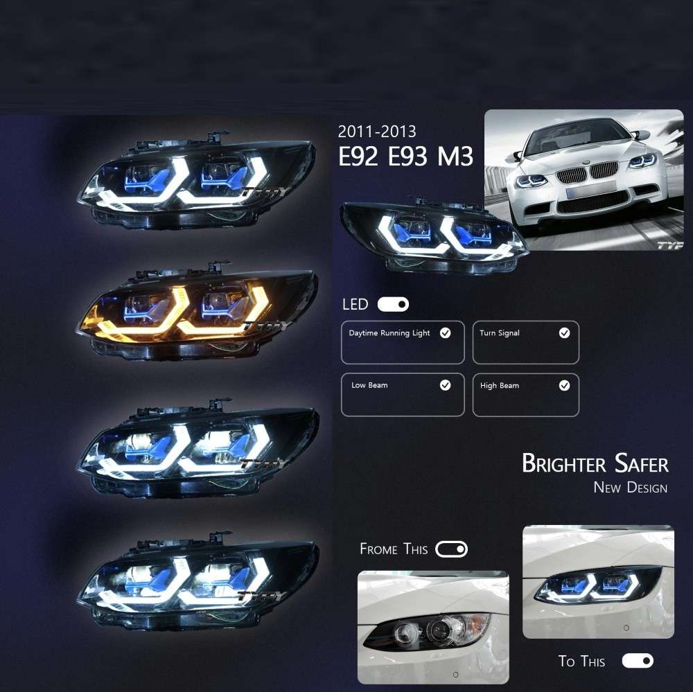 Car Craft Compatible With Bmw 3 Series M3 E92 E93 Lci 2010-2012 Car Front Upgraded Head Light Lamp Xenon Headlight Retrofit Upgrade Modified Led Drl Hid For Helogen Car CC-8457 - CAR CRAFT INDIA