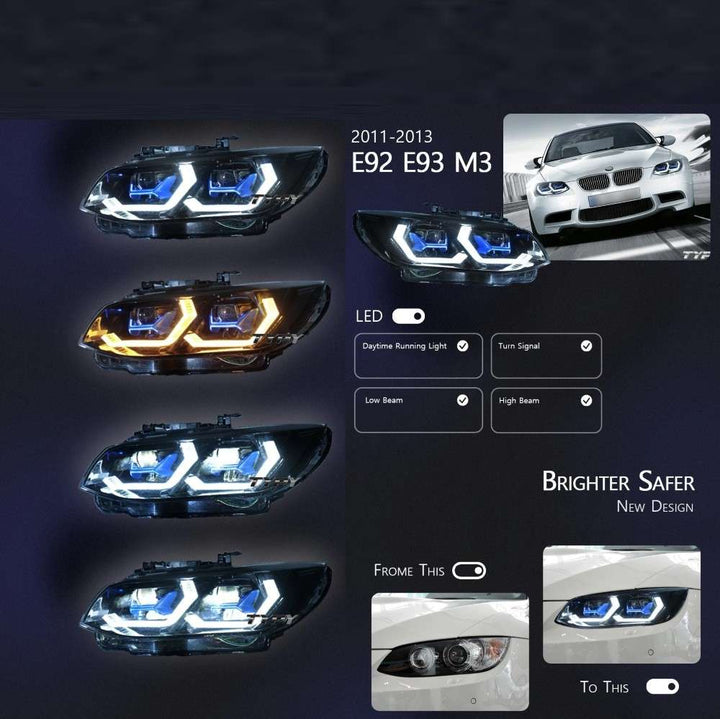 Car Craft Compatible With Bmw 3 Series M3 E92 E93 Lci 2010-2012 Car Front Upgraded Head Light Lamp Xenon Headlight Retrofit Upgrade Modified Led Drl Hid For Helogen Car CC-8457 - CAR CRAFT INDIA