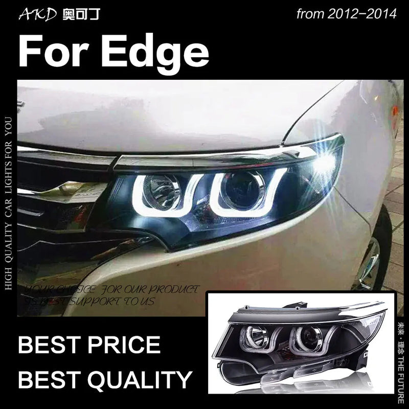 Ford Edge Headlights 2012-2014 Edge LED Headlight DRL Hid Head Lamp Angel Eye Bi Xenon Beam