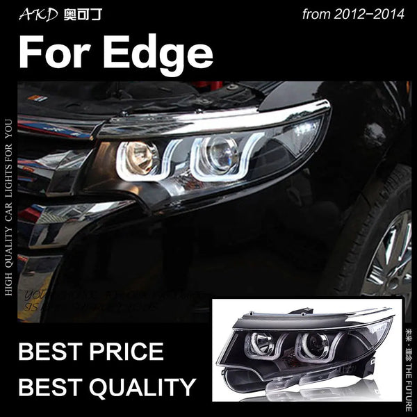 Ford Edge Headlights 2012-2014 Edge LED Headlight DRL Hid Head Lamp Angel Eye Bi Xenon Beam