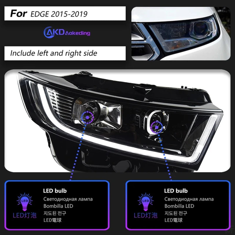 Ford Edge Headlights 2015-2018 New Edge LED Headlight DRL Hid Head Lamp Angel Eye Bi Xenon Beam