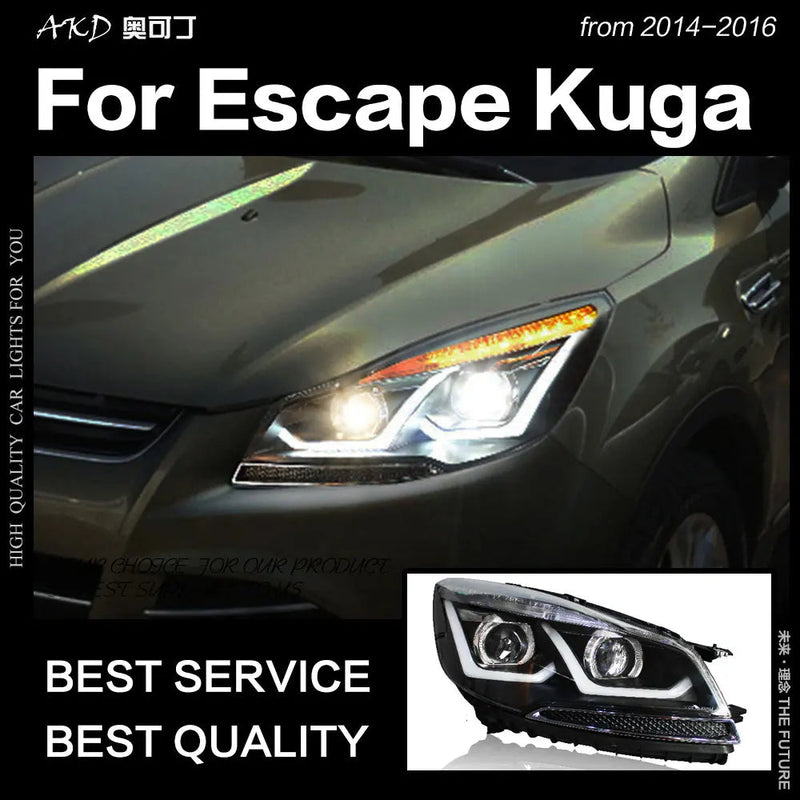 Ford Escape Headlight 2014-2016 Kuga LED Headlight DRL Hid Head Lamp Angel Eye Bi Xenon Beam