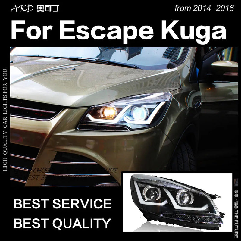 Ford Escape Headlight 2014-2016 Kuga LED Headlight DRL Hid Head Lamp Angel Eye Bi Xenon Beam