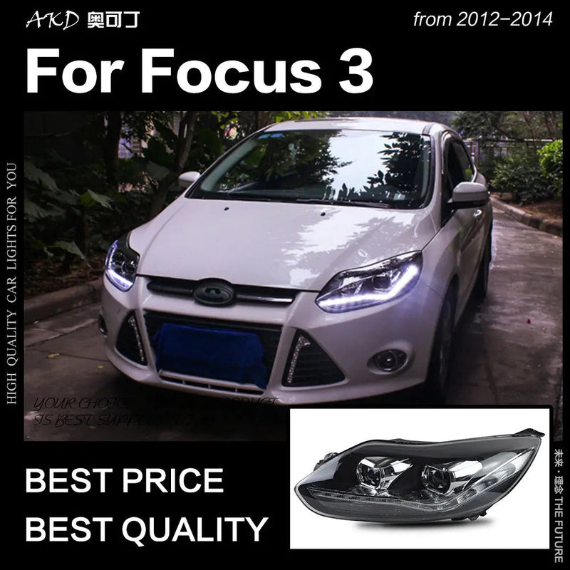 Ford Focus Headlight 2012-2014 Focus LED DRL D2H Hid Option Head Lamp Angel Eye Bi Xenon Beam