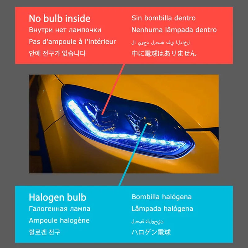 Ford Focus Headlight 2012-2014 Focus LED DRL D2H Hid Option Head Lamp Angel Eye Bi Xenon Beam