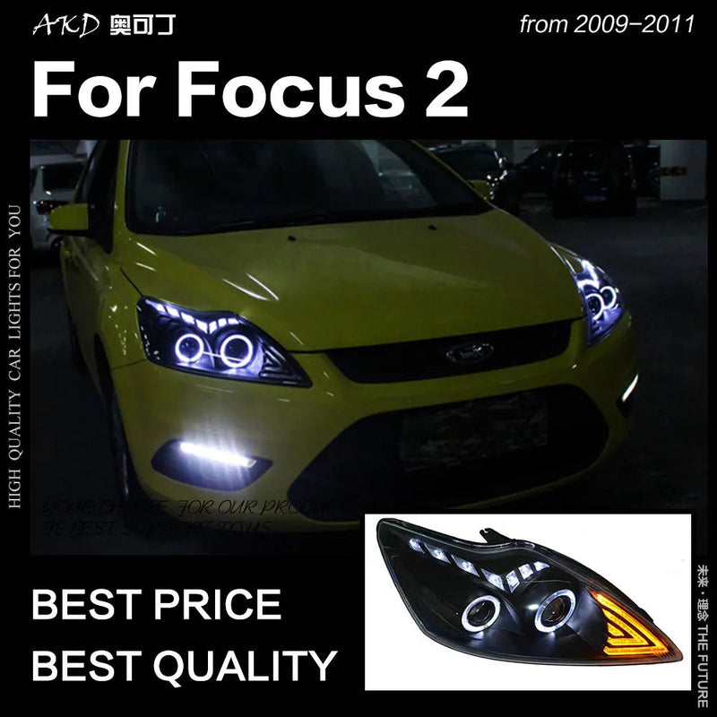 Ford Focus Headlights 2009-2011 Focus 2 LED Headlight DRL Hid Head Lamp Angel Eye Bi Xenon Beam