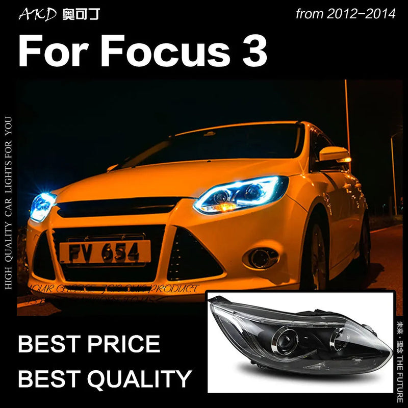 Ford Focus Headlights 2012-2014 Focus 3 LED Headlight DRL Hid Head Lamp Angel Eye Bi Xenon Beam
