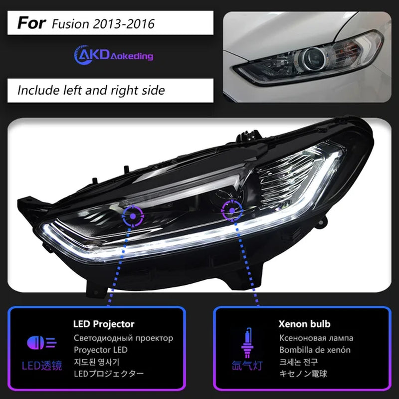 Ford Fusion Headlight 2013-2016 Mondeo LED Head Lamp H7 D2H Hid Dynamic Signal Bi Xenon LED Beam