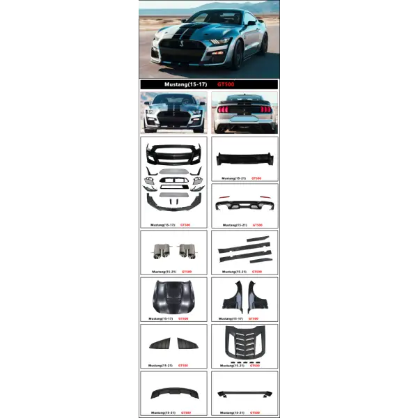 FORD MUSTANG GT500 BODYKIT FOR 2015-2018 MODEL BUMPER HOOD