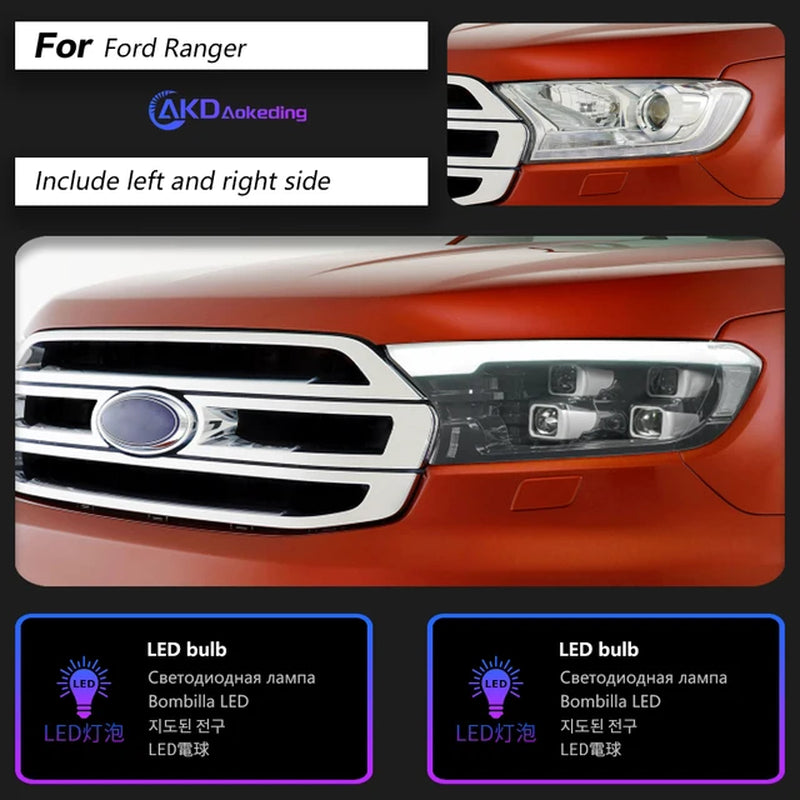Ford Ranger Headlight 2016-2017 Everest LED Head Lamp H7 D2H Hid Option Angel Eye Bi Xenon Beam