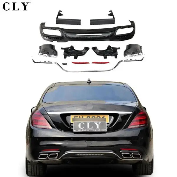 Genuine Rear Bumper Diffuser for Benz S-Class W222 Upgrade S63 AMG Rear Lip Diffuser Exhaust Pipe Tips