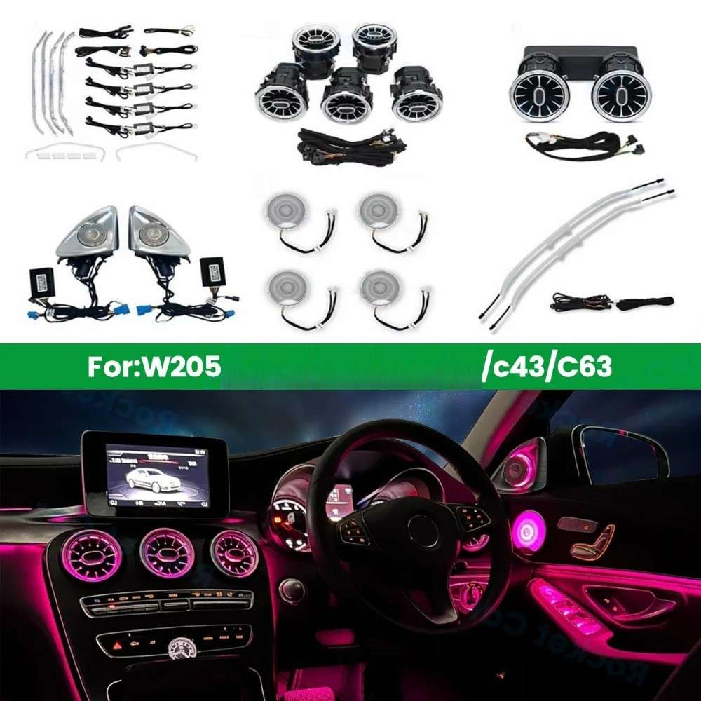 Car Craft Compatible With Mercedes C Class W205 2015-2022 Ambient Ambiance Led Light Vents Speaker Decorative Interior Kit 64 Colors Atmosphere Lamp Kits Rhd Car 7 In 1 - CAR CRAFT INDIA