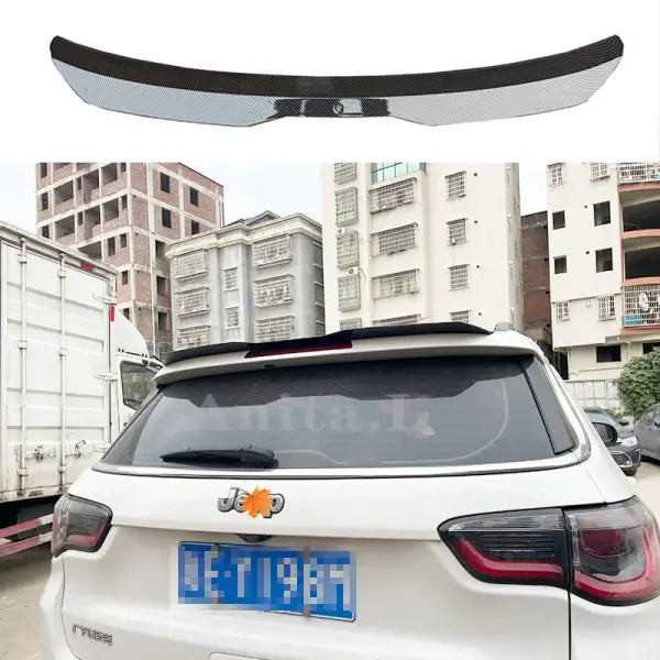 Glossy Black/Carbon Fiber Look M Style Rear Trunk Spoiler Lip Extension+Rear Roof Spoiler Lip Wing for Jeep Compass 2016-2022