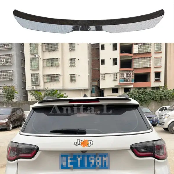 Glossy Black/Carbon Fiber Look M Style Rear Trunk Spoiler Lip Extension+Rear Roof Spoiler Lip Wing for Jeep Compass 2016-2022