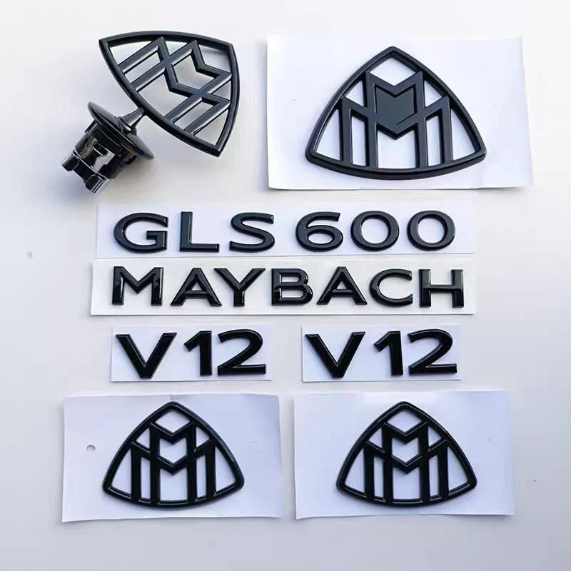 Car Craft Compatible With Mercedes A B C E S Class Ml Gl Gle Gls Cla Gla Glc Slk Grill Letter Logo Badge Emblem Sticker Maybach Logo Set Black V12 Gls 600 Gls600