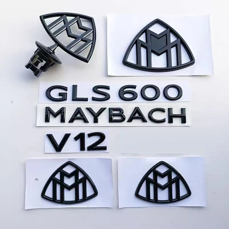 Car Craft Compatible With Mercedes A B C E S Class Ml Gl Gle Gls Cla Gla Glc Slk Grill Letter Logo Badge Emblem Sticker Maybach Logo Set Black V12 Gls 600 Gls600 CC-10534