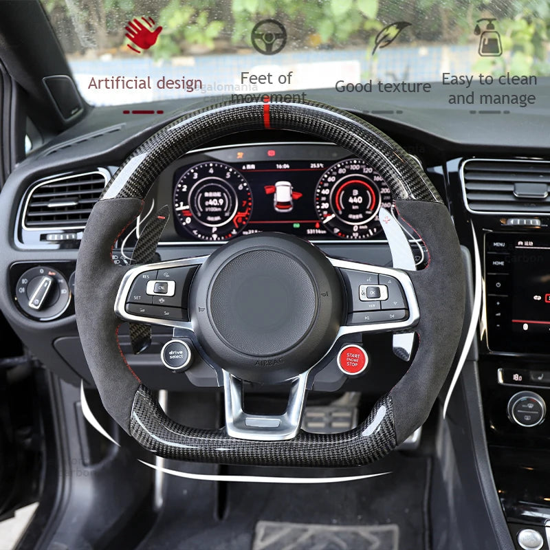 For Gol-F 7.5 GT-I MK7 V-W Pol-O GT-S GT-D GT-E Scirocco R Passa-T CC R-Line LED Carbon Fiber Complete Steering Wheel