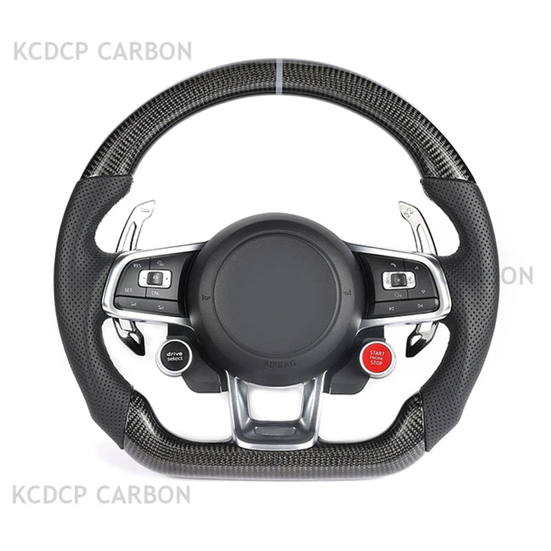 For Gol-F 7.5 GT-I MK7 V-W Pol-O GT-S GT-D GT-E Scirocco R Passa-T CC R-Line LED Carbon Fiber Complete Steering Wheel