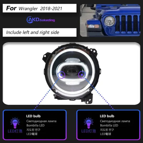 Head lamp light for Jeep Wrangler LED Headlight 2018-2021