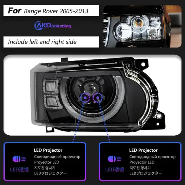 Head Lamp for Range Rover LED Headlight 2005-2013 Headlights Range Rover DRL Turn Signal High Beam Angel Eye Projector Lens